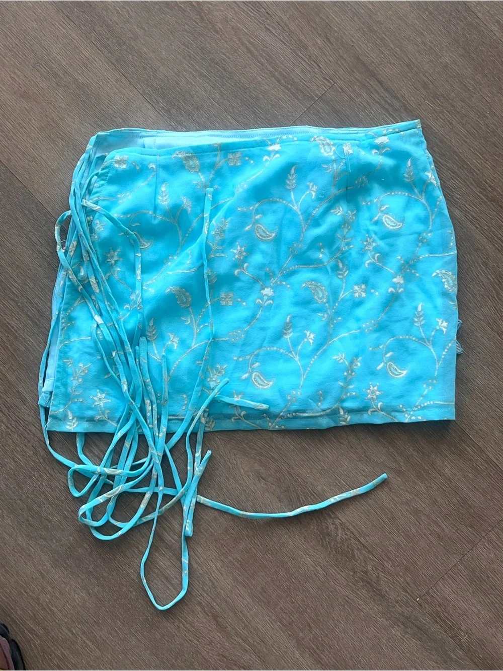 Embroidered Floral Turquoise Wrap Skirt